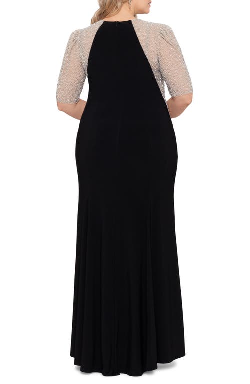 Shop Xscape Evenings Embellished Colorblock Gown In Black/nude/silver