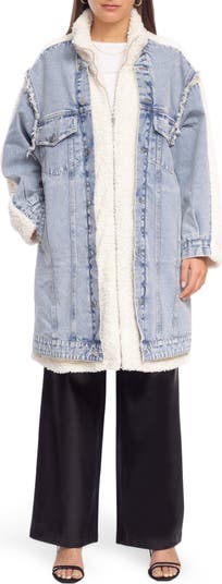 White longline shop denim jacket