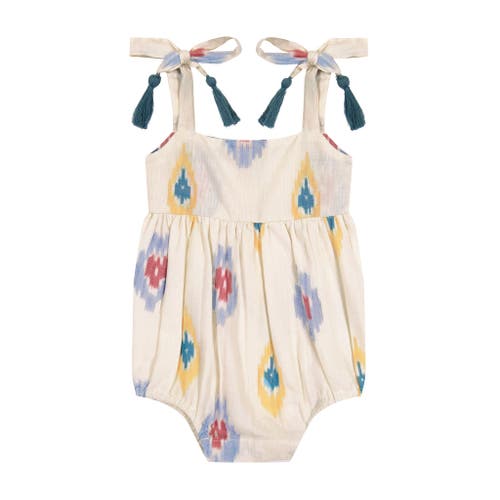 Shop Mer St. Barth Zoe Shoulder Tie Romper In Gold Blue Ikat