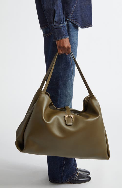 Ferragamo Gancini Medium Leather Tote Bag In Nero