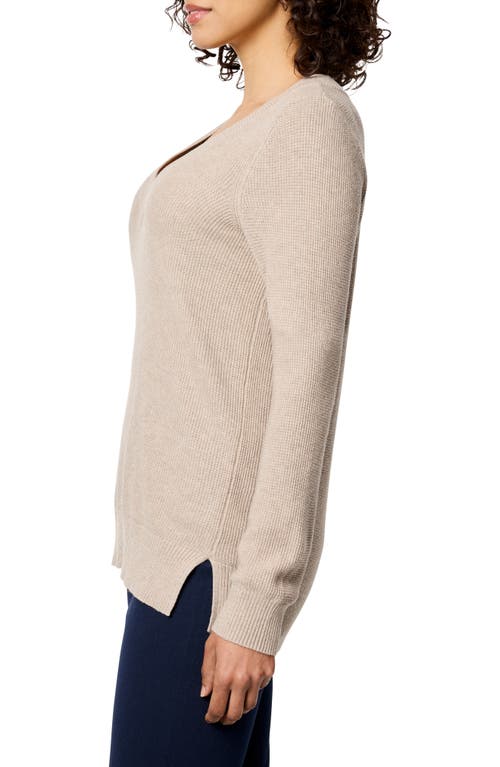 Shop Nic + Zoe Nic+zoe Waffle Stitch V-neck Sweater In Malt