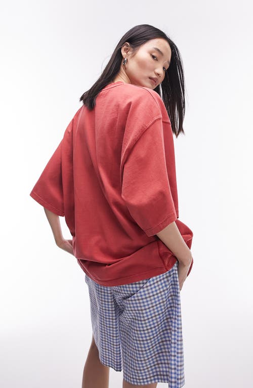 Topshop Oversize Cotton V-Neck T-Shirt Red at Nordstrom,