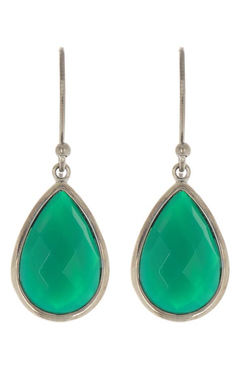 Green Onyx Pear Drop Earrings