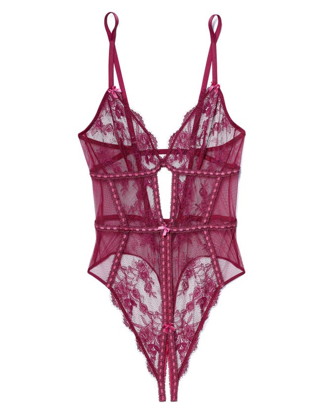 Shop Adore Me Laylia Crotchless Bodysuit Lingerie In Dark Red