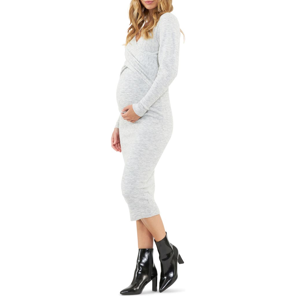 RIPE MATERNITY RIPE MATERNITY HEIDI LONG SLEEVE MIDI MATERNITY/NURSING DRESS