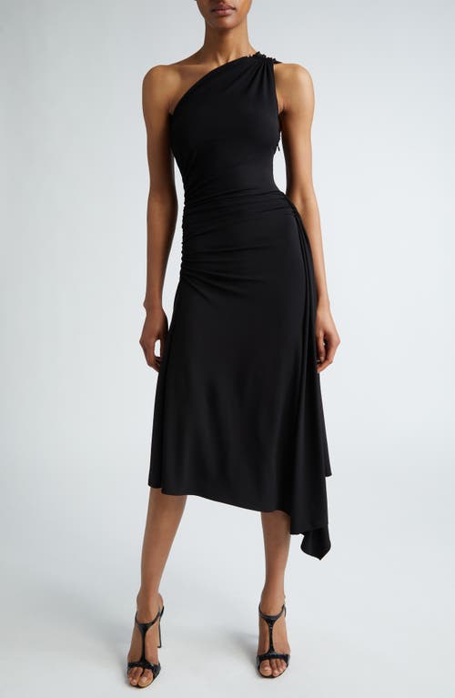 Michael Kors Collection One-Shoulder Ruched Jersey Midi Dress in Black 