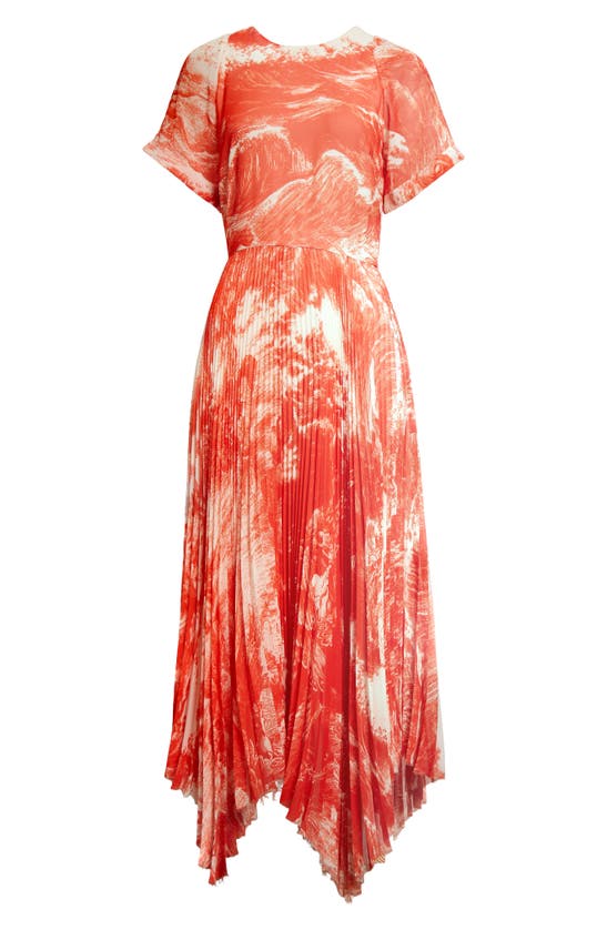 Shop Jason Wu Collection Oceanscape Print Asymmetric Chiffon Midi Dress In Chalk/ Coral