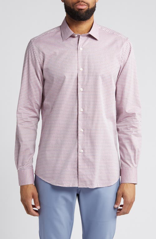 Dobby Micro Pattern Button-Up Shirt in Coral
