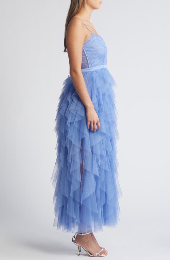 Shop Chelsea28 Corset Lace & Tulle Gown In Blue Hydrangea