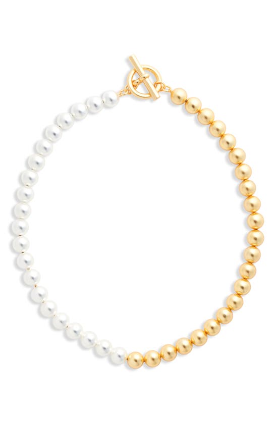 Shop Karine Sultan Two-tone Beaded Chain Necklace In Mixed Metals