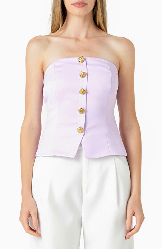 Shop Endless Rose Strapless Button-up Top In Lilac