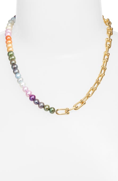 Shop Vidakush Multicolor Freshwater Pearl Chain Necklace In Multi/gold