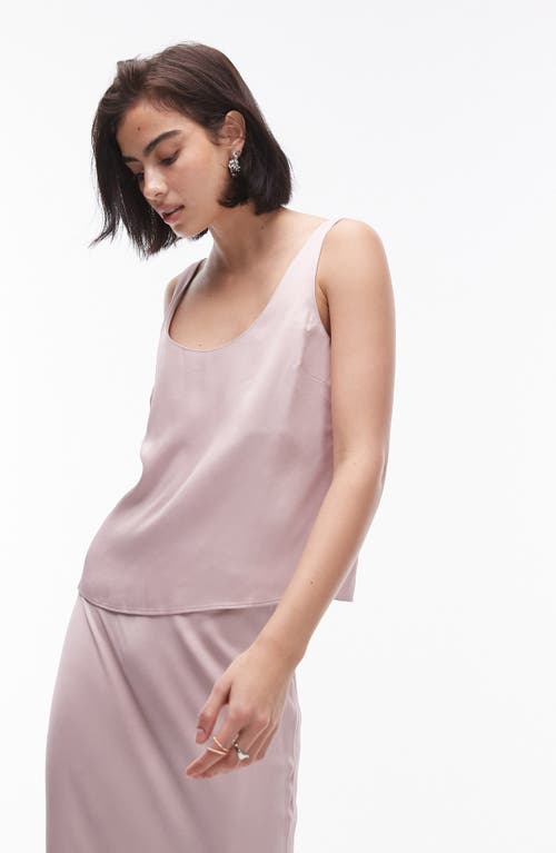 Shop Topshop Scoop Neck Satin Tank In Light Pink