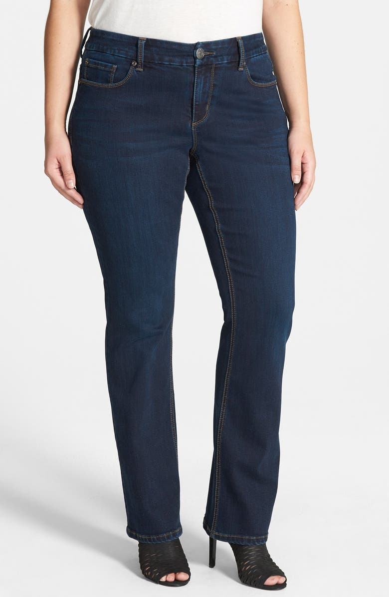 Seven7 Curvy Fit Stretch Slim Bootcut Jeans (Essential Blue) (Plus Size ...