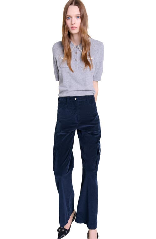 Shop Maje Velour Cargo Trousers In Navy