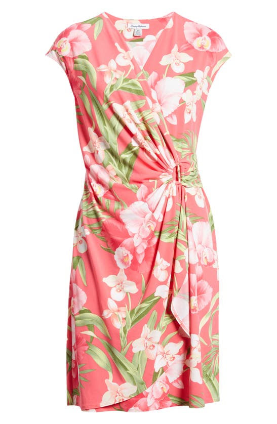 Shop Tommy Bahama Clara Fleur De Lei Wrinkle Resistant Faux Wrap Dress In Paradise Pink