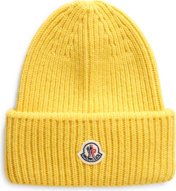 Moncler Logo-patch Wool Beanie in Green for Men