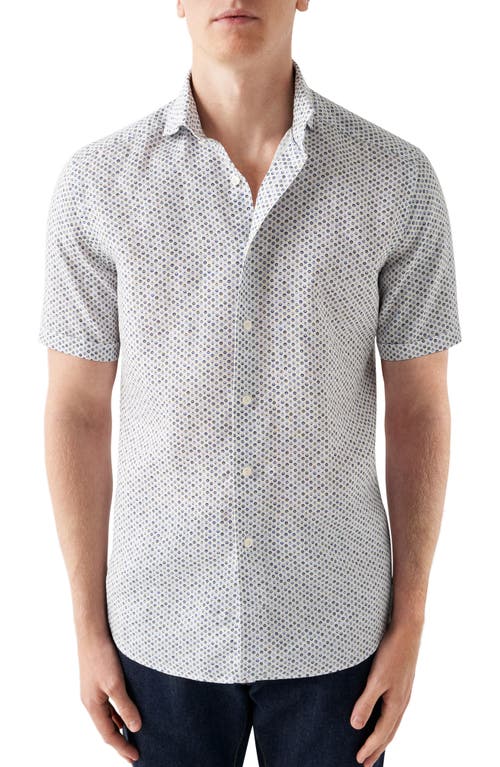 Eton Slim Fit Dot Print Short Sleeve Linen Shirt Light Pastel Blue at Nordstrom, - R