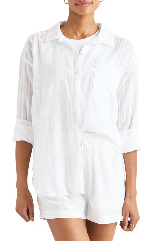 Splendid Bloom Embroidered Stripe Cotton Button-up Shirt In White