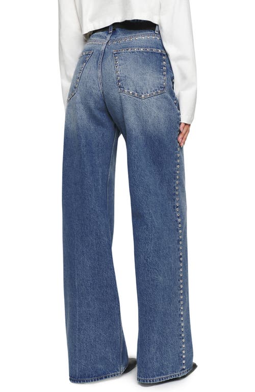 Shop Reformation Cary Studded High Waist Slouchy Wide Leg Jeans In Chesapeake Studded