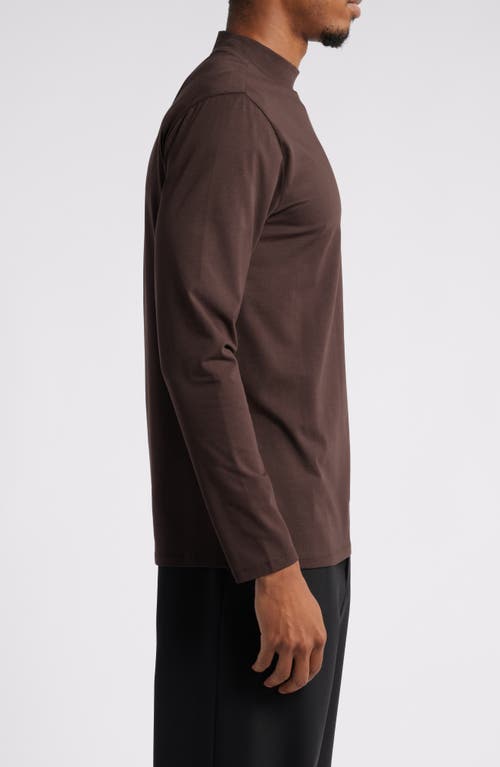 Shop Open Edit Long Sleeve Mock Neck Shirt In Brown Bean