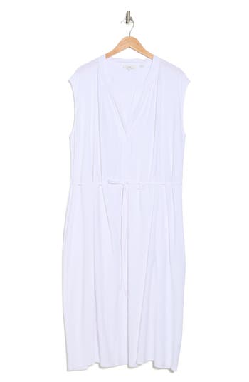 Vince Sleeveless Linen Blend Midi Dress In Optic White