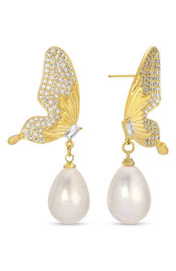 Eye Candy Los Angeles Ezra Cubic Zirconia Butterfly Drop Earrings In Gold