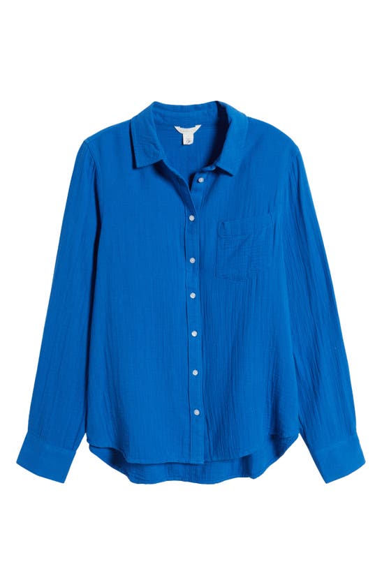 Shop Caslon Casual Gauze Button-up Shirt In Blue Marmara
