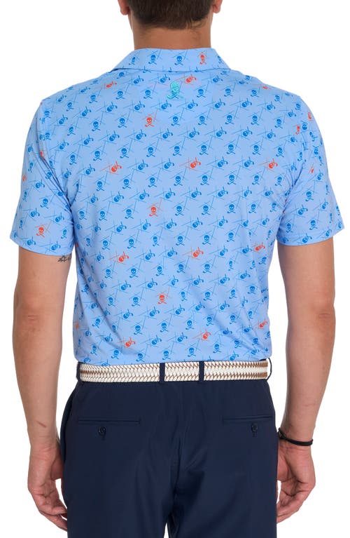 Robert Graham Stinger Skull Print Short Sleeve Performance Golf Polo In Light Blue