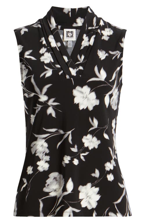 Shop Anne Klein Floral Triple Pleat Sleeveless Top In Anne Black Multi