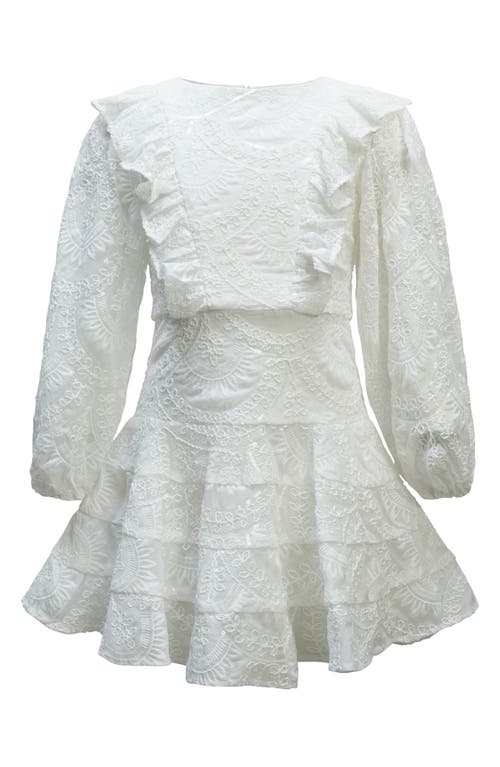 Bardot Junior Kids' Loretta Sequin Embroidered Long Sleeve Chiffon Party Dress Ivory at Nordstrom,