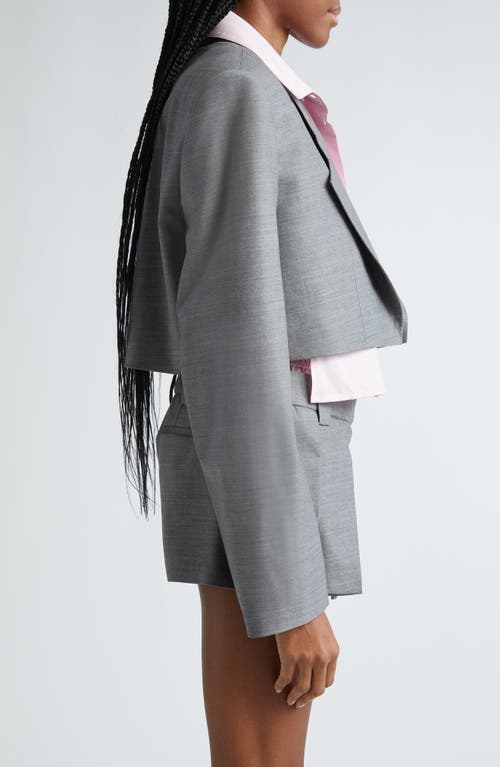 Shop Alexander Wang Prestyled Shirt Inset Crop Wool Blazer In Light Heather Grey