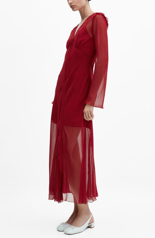 Shop Mango Print Semisheer Long Sleeve Maxi Dress In Red