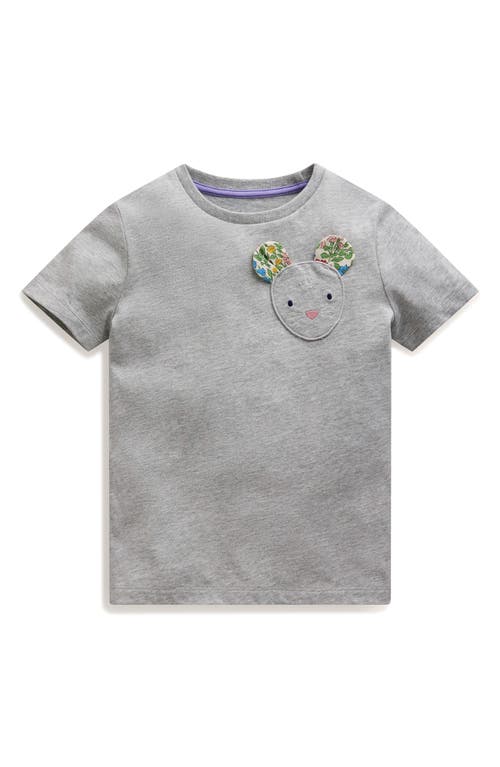 Shop Mini Boden Kids' Mouse Appliqué Cotton T-shirt In Grey Marl