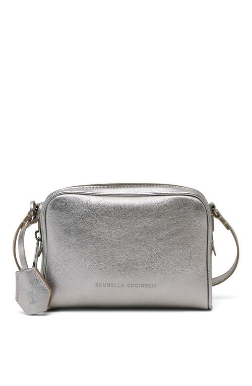 Shop Brunello Cucinelli Lamé Calfskin Boston Clutch In Silver