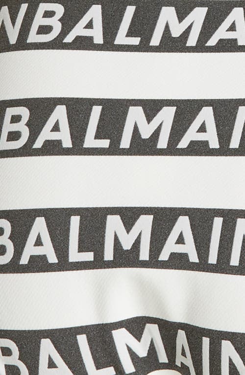 Shop Balmain Logo Stripe Two-piece Swimsuit In White/black