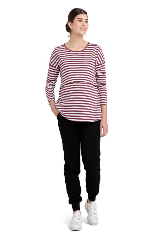 Shop Ripe Maternity Lionel Stripe Long Sleeve Maternity/nursing T-shirt In Maroon/white