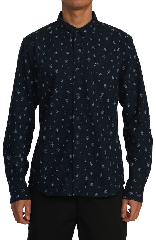 Rvca That'll Do Floral Stretch Button-down Shirt In Black