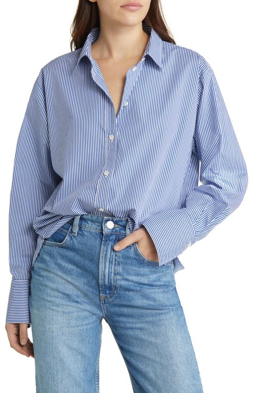 FRAME The Oversize Organic Cotton Button-Up Shirt in Ultramarine Multi