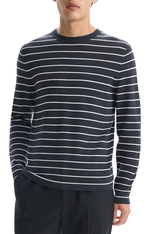 Shop Theory Stripe Long Sleeve Merino Wool T-shirt In Dark Grey Heather/new Ivory