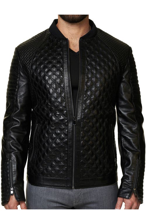 Maceoo Croc Embossed Lambskin Leather Moto Jacket in Black at Nordstrom, Size 3