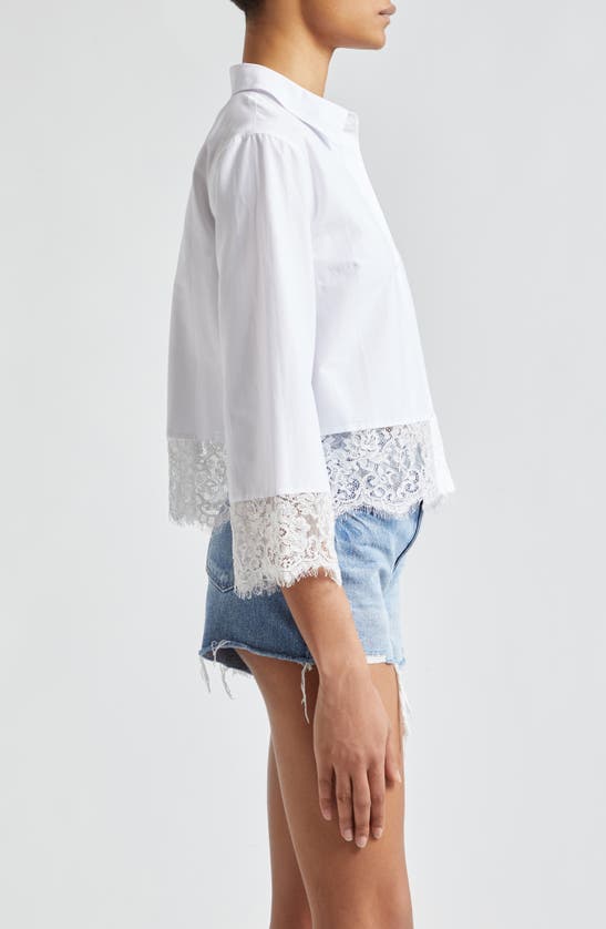 Shop L Agence L'agence Levo Lace Trim Crop Button-up Shirt In White