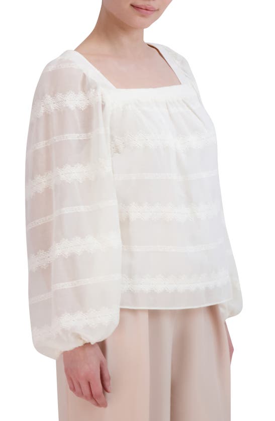 Shop Bcbgmaxazria Embroidered Square Neck Blouse In Gardenia