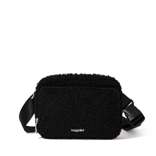 Shop Baggallini Modern Belt Bag Sling In Black Faux Shearling