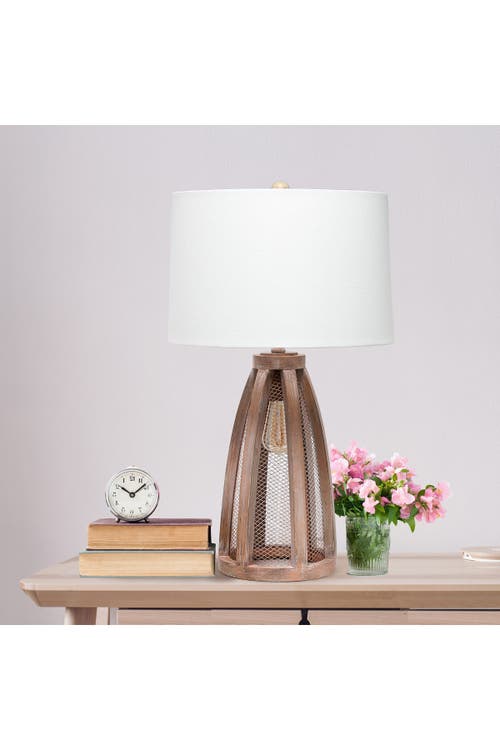 Shop Lalia Home Wooded Arch Farmhouse Table Lamp With White Fabric Shade In Old Wood/white