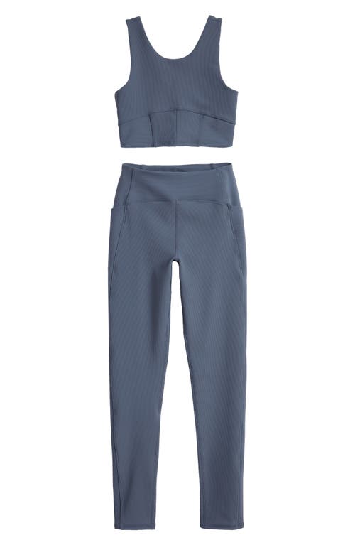 zella Kids' Luxe Rib Sports Bra & Pocket Leggings Set in Grey Grisaille