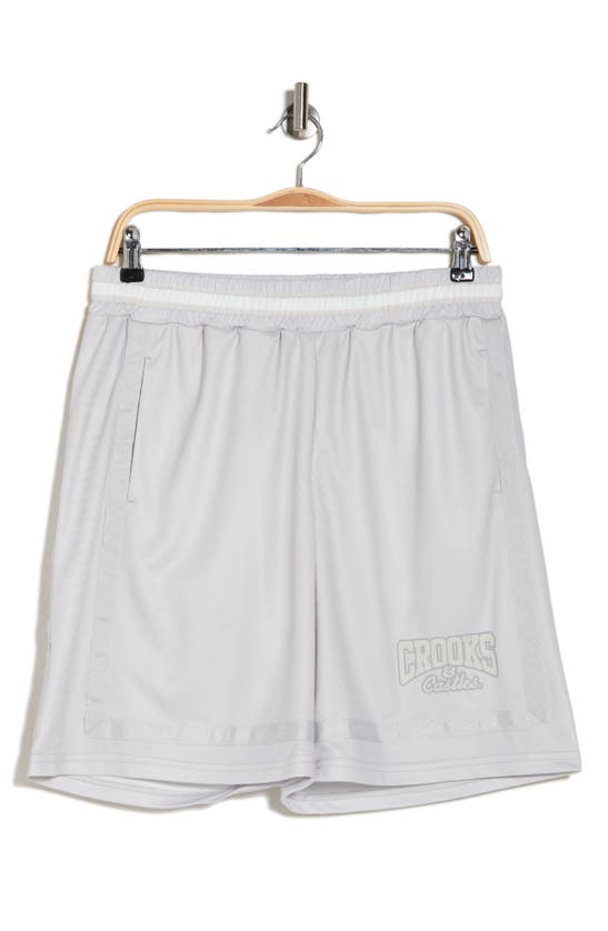 Shop Crooks & Castles Crooks And Castles Printed Mesh Shorts In Grey Chalk