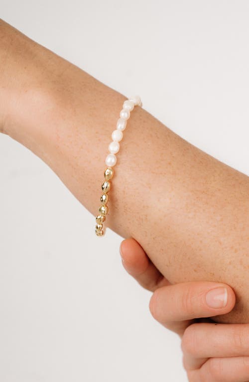 Ettika Freshwater Pearl Polished Pebble Beaded Bracelet In Gold