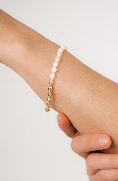 Shop Ettika Freshwater Pearl & Pebble Beaded Bracelet In Gold