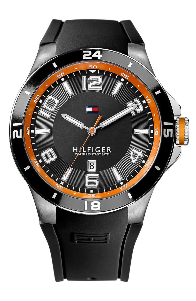 Tommy Hilfiger Round Silicone Strap Watch, 44mm | Nordstrom